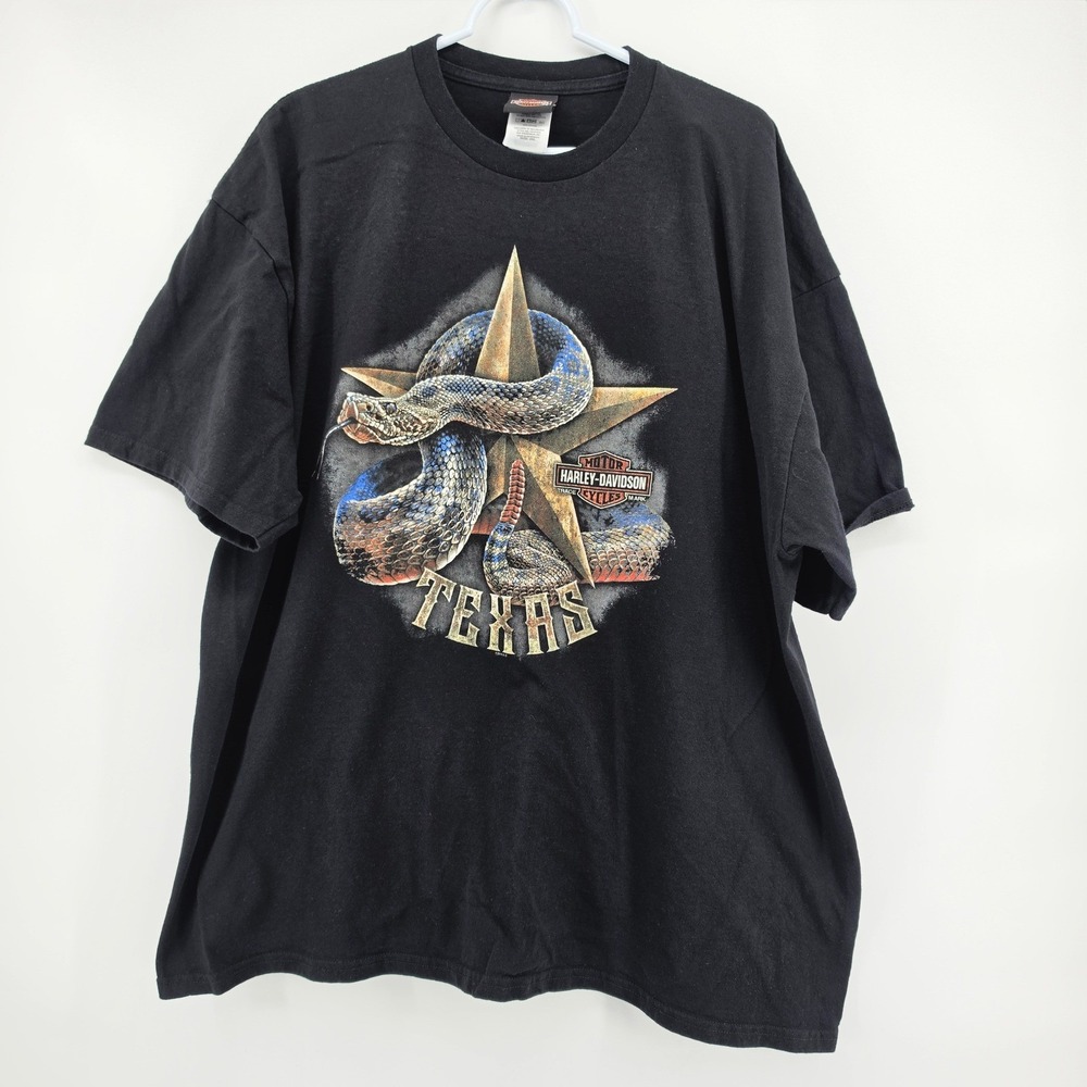 Harley-Davidson 2010 Texas T-Shirt Mens 2XL Black Rattlesnake Woodlands Graphic